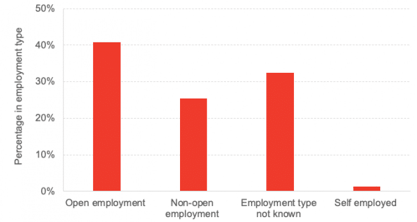 Graph showing employment type people learning disabilities Scotland